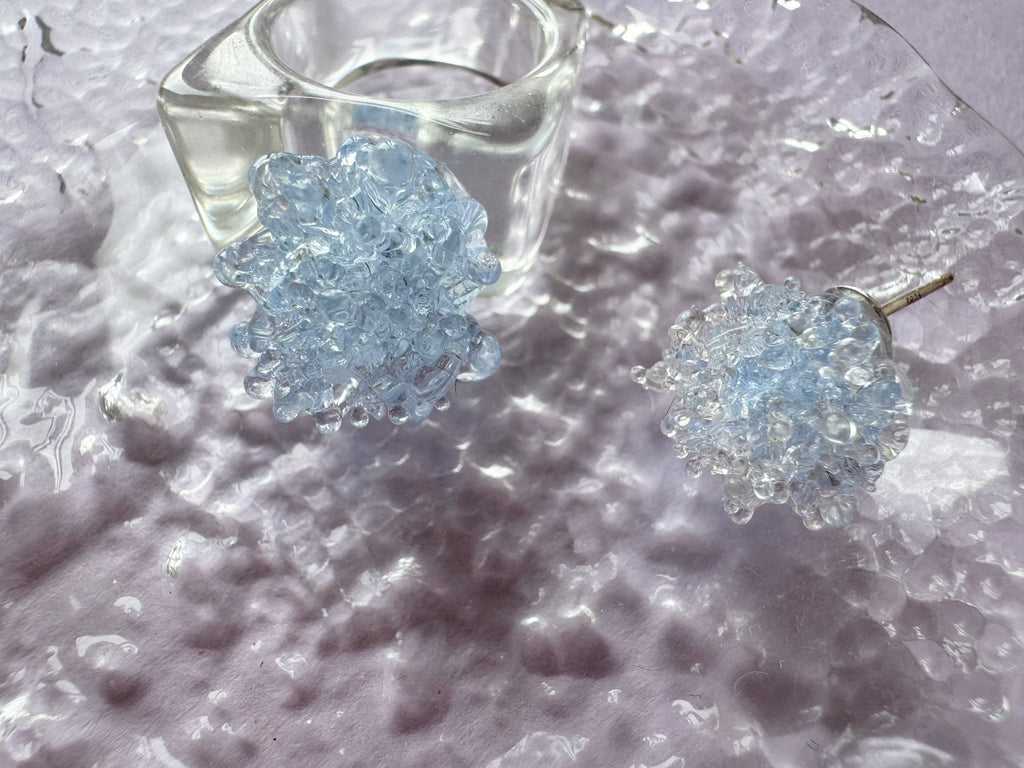 淺藍綉球戒指耳環  Light Blue Hydrangea Ring & Earring