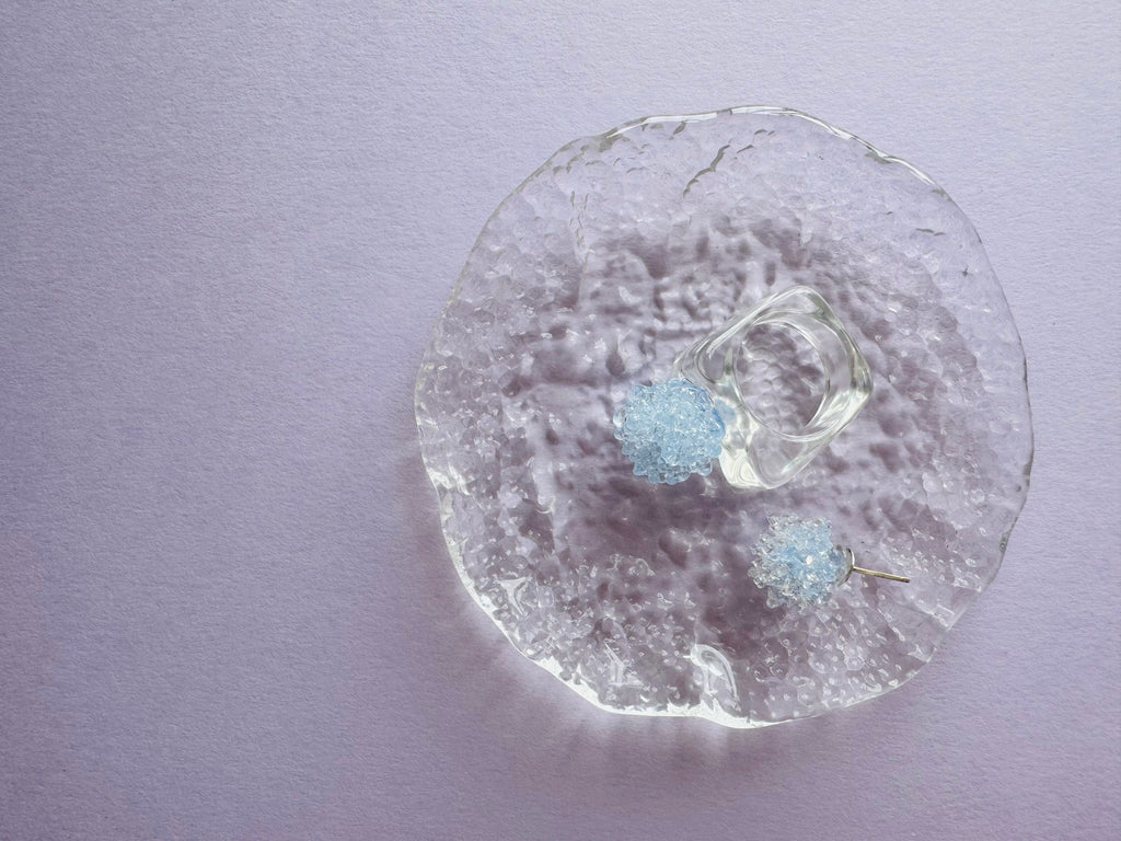 淺藍綉球戒指耳環  Light Blue Hydrangea Ring & Earring