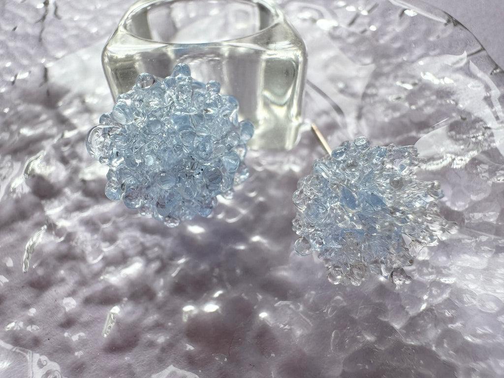 淺藍綉球戒指耳環  Light Blue Hydrangea Ring & Earring