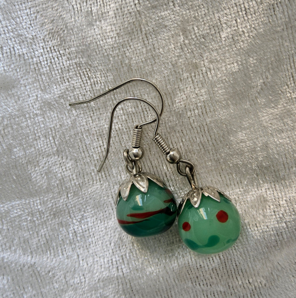 Emerald Green Handmade Glass Earrings