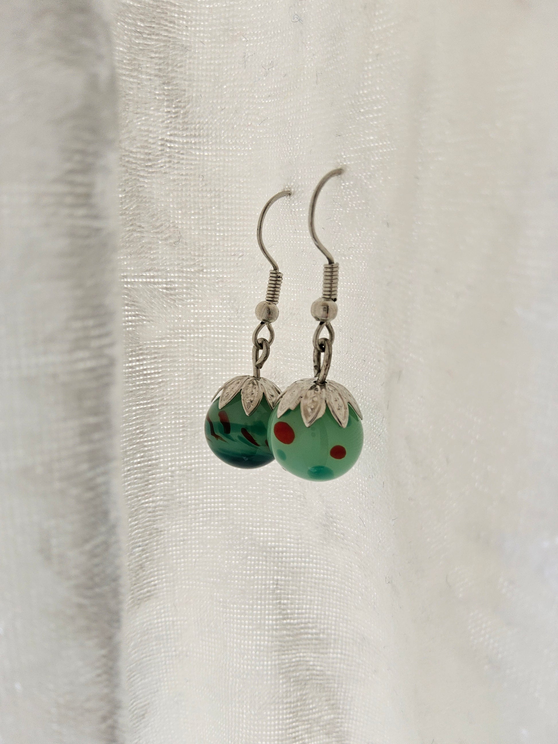 Emerald Green Handmade Glass Earrings